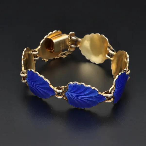 Silver & Blue Guilloche Enamel Leaf Bracelet