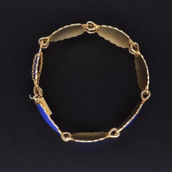 Silver & Blue Guilloche Enamel Leaf Bracelet