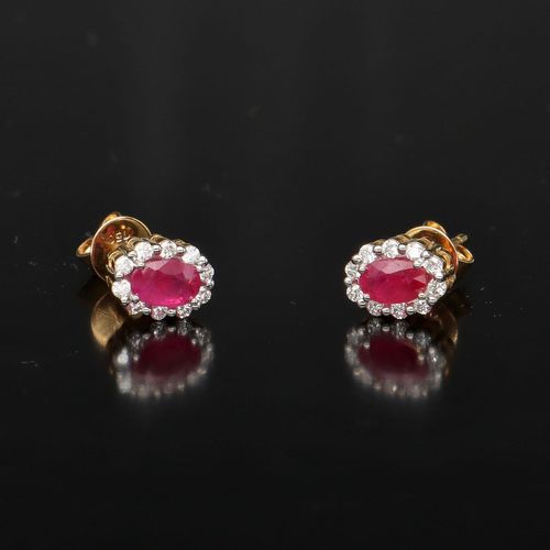 18ct Gold Ruby and Diamond Stud Earrings image-3