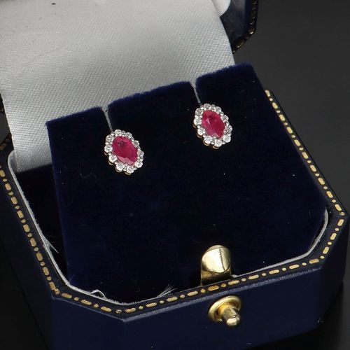18ct Gold Ruby and Diamond Stud Earrings image-2