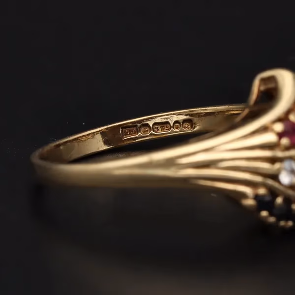 9ct Gold Ruby Sapphire and CZ Ring