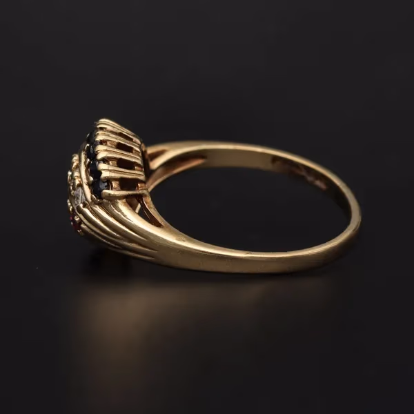 9ct Gold Ruby Sapphire and CZ Ring