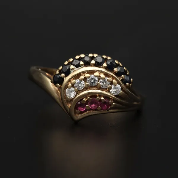 9ct Gold Ruby Sapphire and CZ Ring