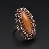 Silver Art Deco Bohemian Garnet & Cornelian Ring