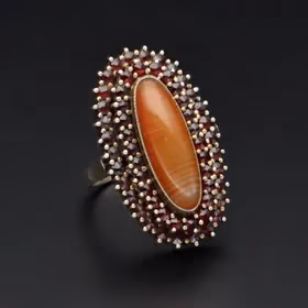 Silver Art Deco Bohemian Garnet & Cornelian Ring
