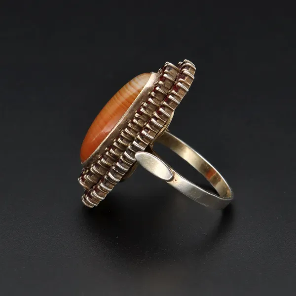 Silver Art Deco Bohemian Garnet & Cornelian Ring