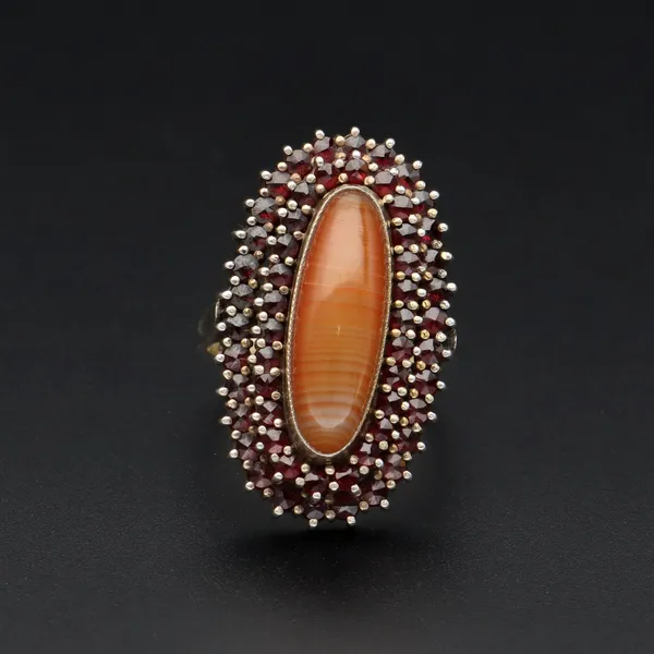 Silver Art Deco Bohemian Garnet & Cornelian Ring