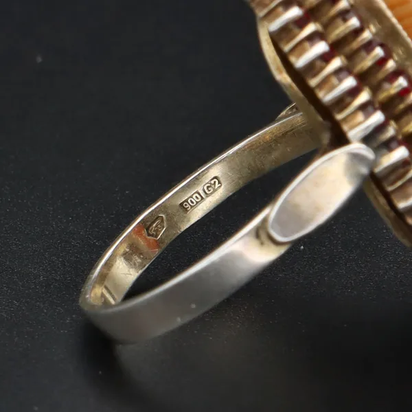 Silver Art Deco Bohemian Garnet & Cornelian Ring