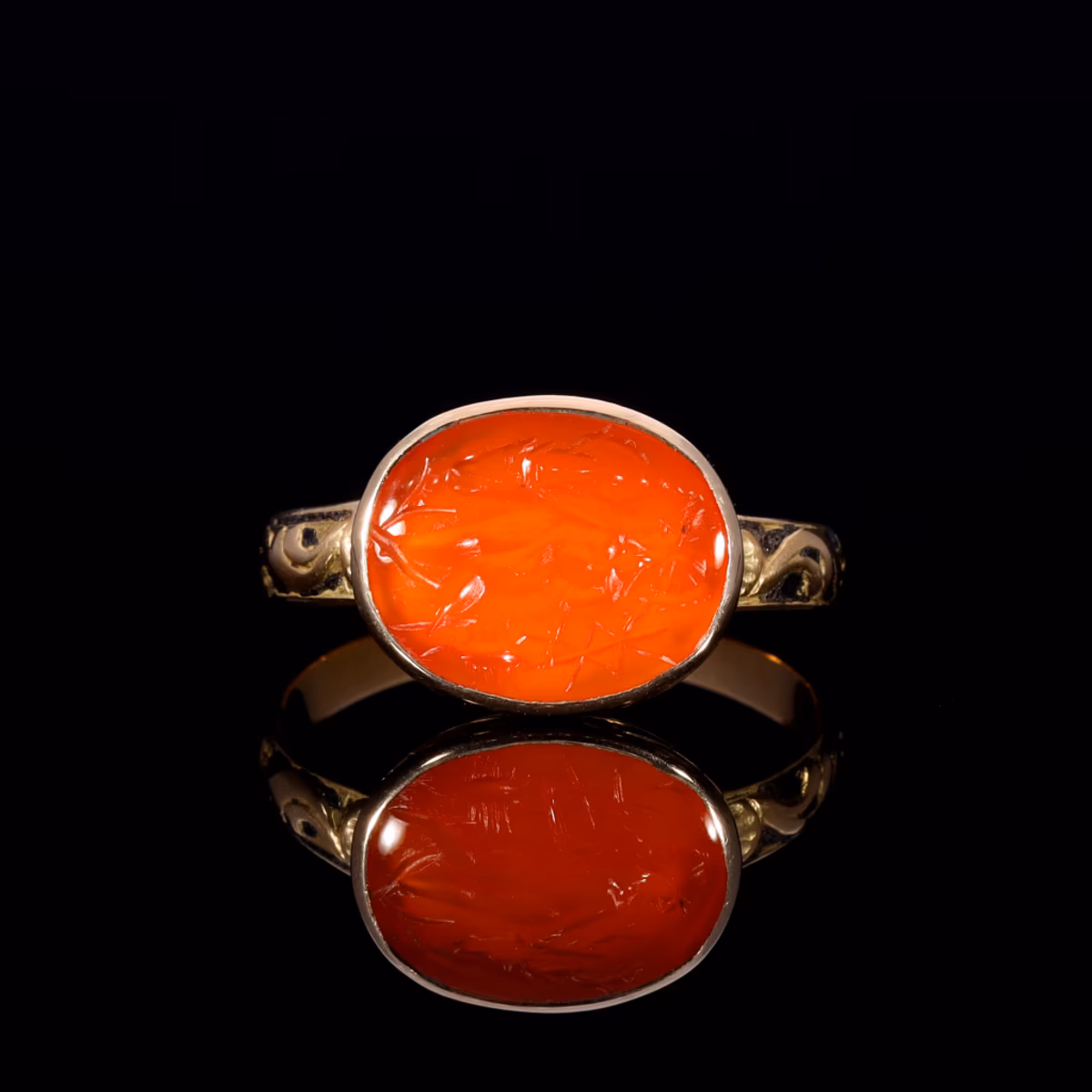 360° view of The Ancient Roman Carnelian Stag and Scorpion Intaglio Ring