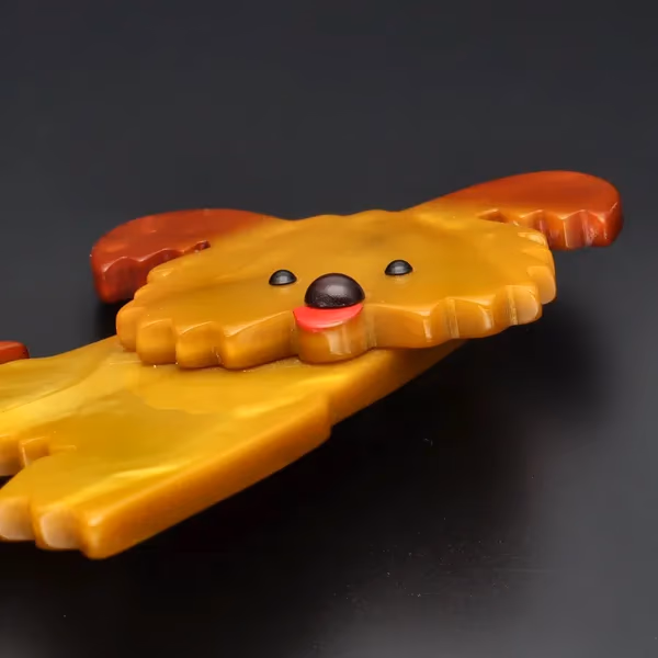 Pavone Handmade Amber Galalith Puppy Dog Brooch
