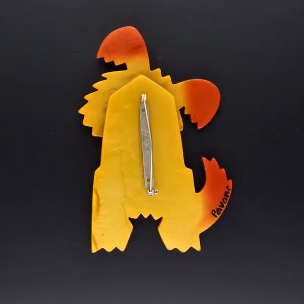 Pavone Handmade Amber Galalith Puppy Dog Brooch