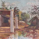 European Impressionist Oil on Wood Panel of a Gentleman Smoking Under a Canopy