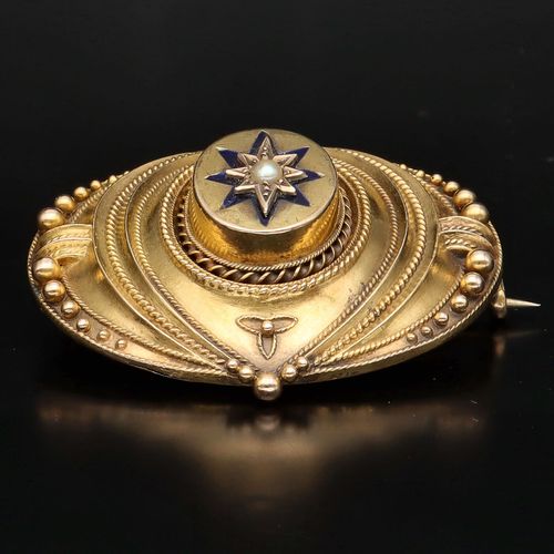 Victorian 15ct Gold Etruscan Brooch image-3