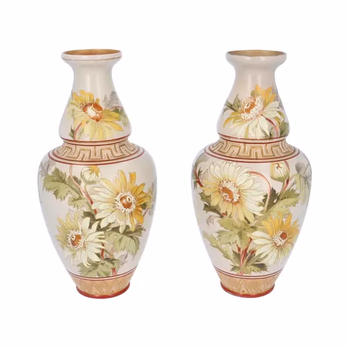 Large Pair of Doulton Lambeth Carrara Vases Antique Ceramics