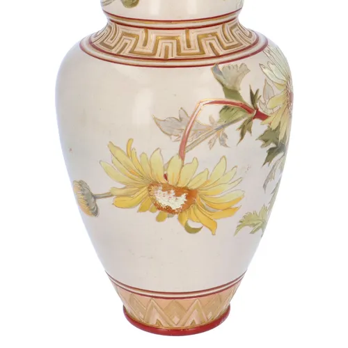 Large Pair of Doulton Lambeth Carrara Vases Antique Ceramics