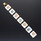 Norwegian Gilded Sterling Silver and Hand-Painted  Floral Guilloche Panel Bracelet