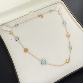 9ct Yellow Gold Blue Topaz Floral Necklace