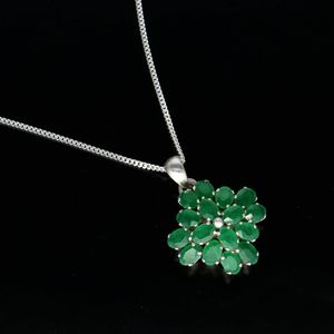 Emerald and Silver Pendant and Chain