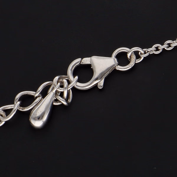 Silver Link Necklace With Curved & Teardrop Accents