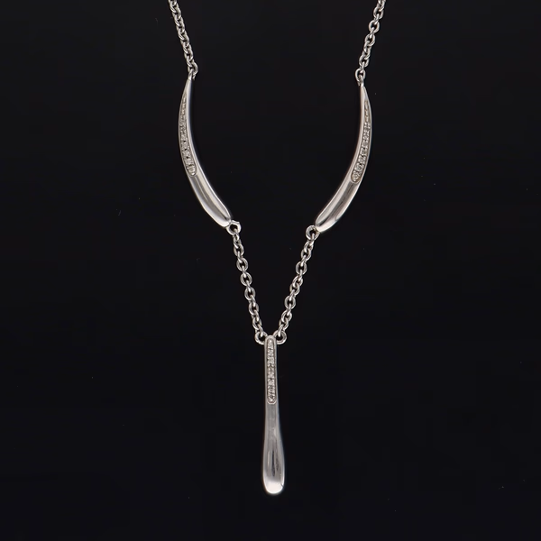 Silver Link Necklace With Curved & Teardrop Accents