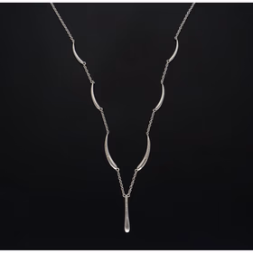 Silver Link Necklace With Curved & Teardrop Accents