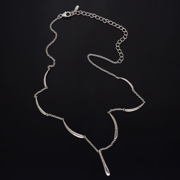 Silver Link Necklace With Curved & Teardrop Accents