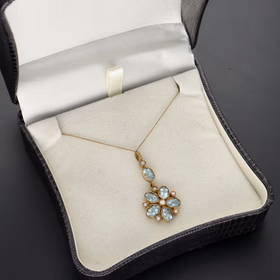 Vintage Aquamarine & Diamond 9ct Gold Pendant Necklace
