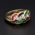 9ct Yellow Gold Diamond, Ruby, Emerald & Sapphire Ring