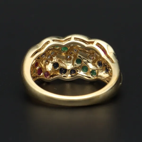 9ct Yellow Gold Diamond, Ruby, Emerald & Sapphire Ring