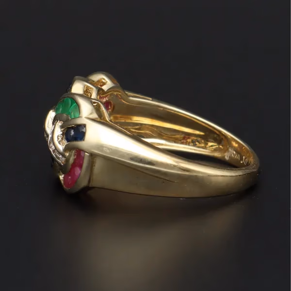 9ct Yellow Gold Diamond, Ruby, Emerald & Sapphire Ring