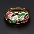 9ct Yellow Gold Diamond, Ruby, Emerald & Sapphire Ring