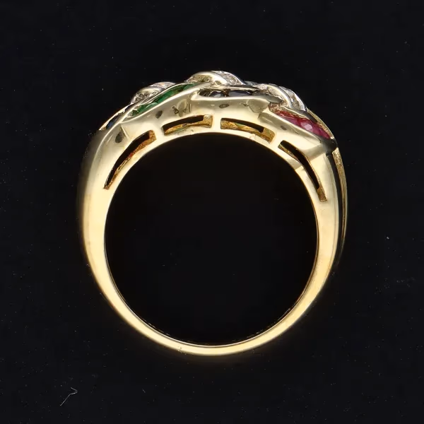 9ct Yellow Gold Diamond, Ruby, Emerald & Sapphire Ring
