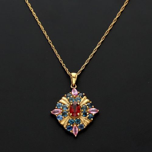 Vintage 9k Gold Garnet and Sapphire Pendant. image-2