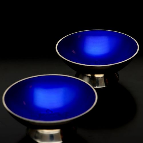Pair of Danish Silver and Enamel Salt Dishes image-2