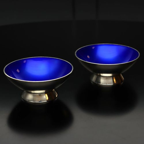 Pair of Danish Silver and Enamel Salt Dishes image-1