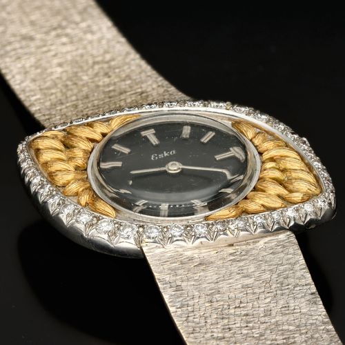 Eska Unisex 18k White Gold and Diamond Watch image-3