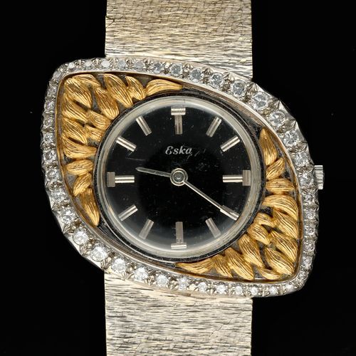 Eska Unisex 18k White Gold and Diamond Watch image-2