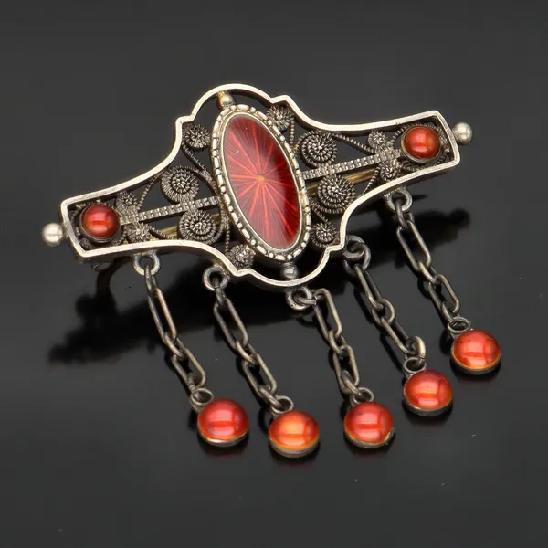 Marius Hammer Silver Gilt Filigree and Enamel Brooch