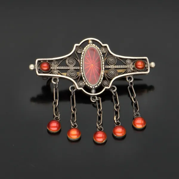 Marius Hammer Silver Gilt Filigree and Enamel Brooch