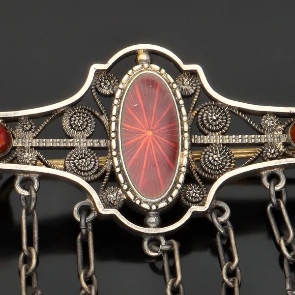 Marius Hammer Silver Gilt Filigree and Enamel Brooch