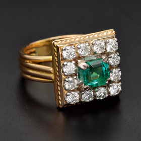 Vintage 18ct Gold Emerald and Diamond Ring