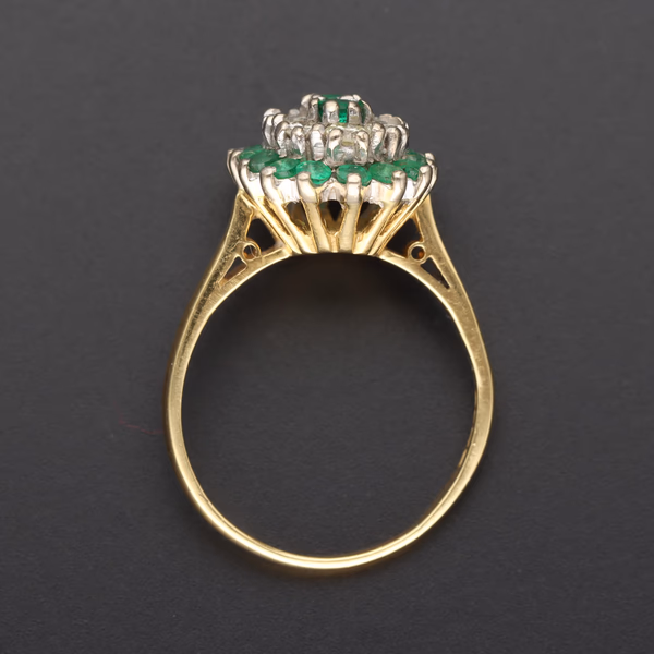 18ct Yellow Gold Emerald & Diamond Cluster Ring