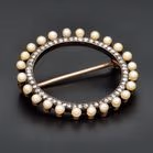 15ct Gold Seed Pearl and Diamonate Brooch