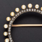 15ct Gold Seed Pearl and Diamonate Brooch