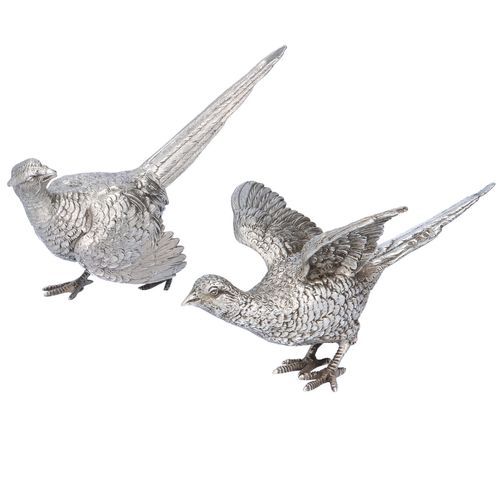 Pair of Cast Silver Cock and Hen Pheasants image-1