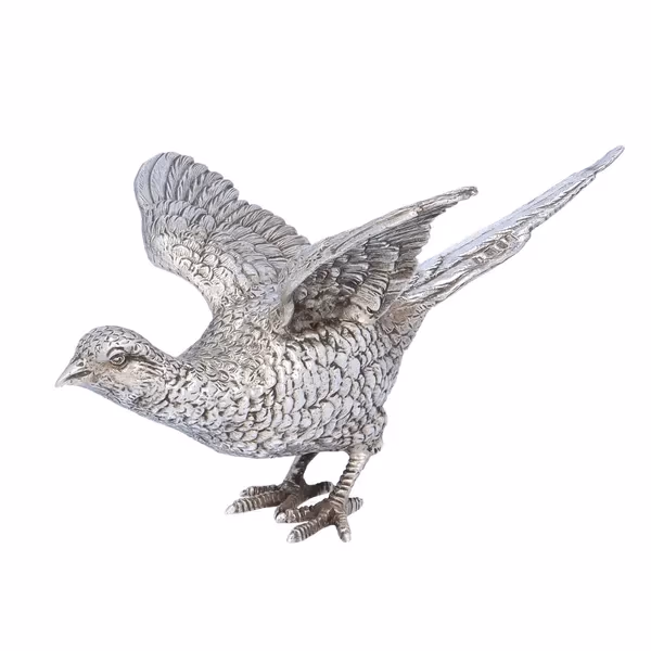Pair of Cast Silver Cock and Hen Pheasants