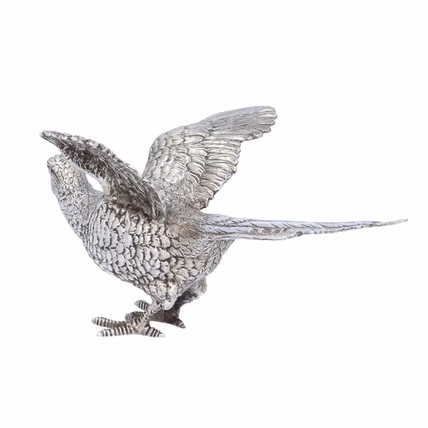 Pair of Cast Silver Cock and Hen Pheasants