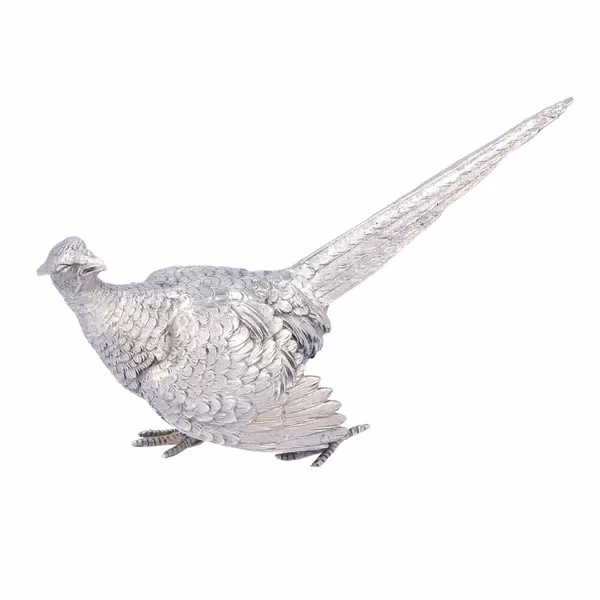 Pair of Cast Silver Cock and Hen Pheasants