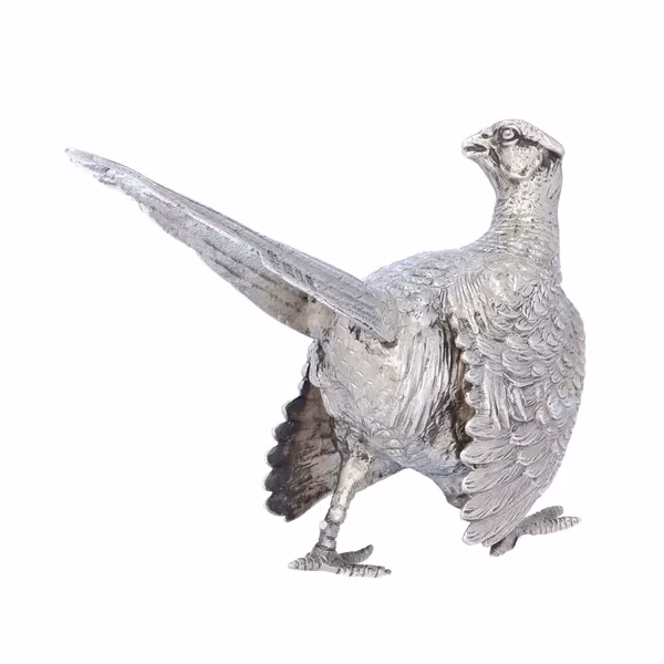 Pair of Cast Silver Cock and Hen Pheasants