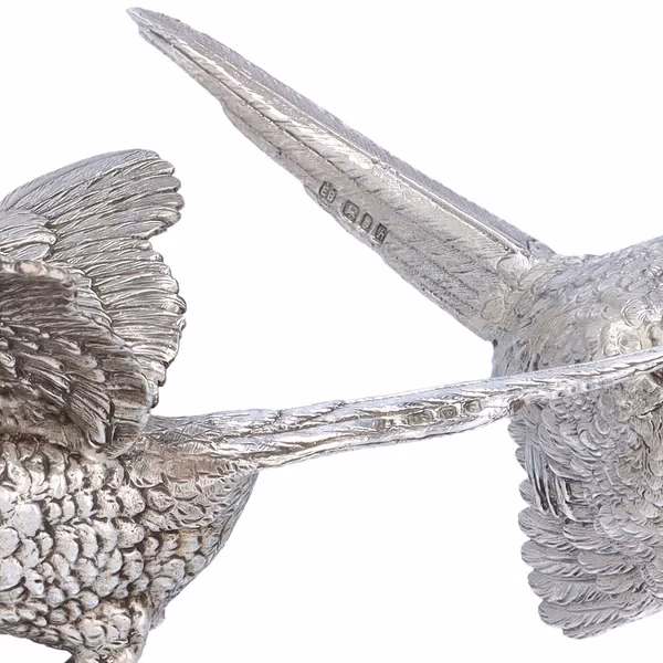 Pair of Cast Silver Cock and Hen Pheasants